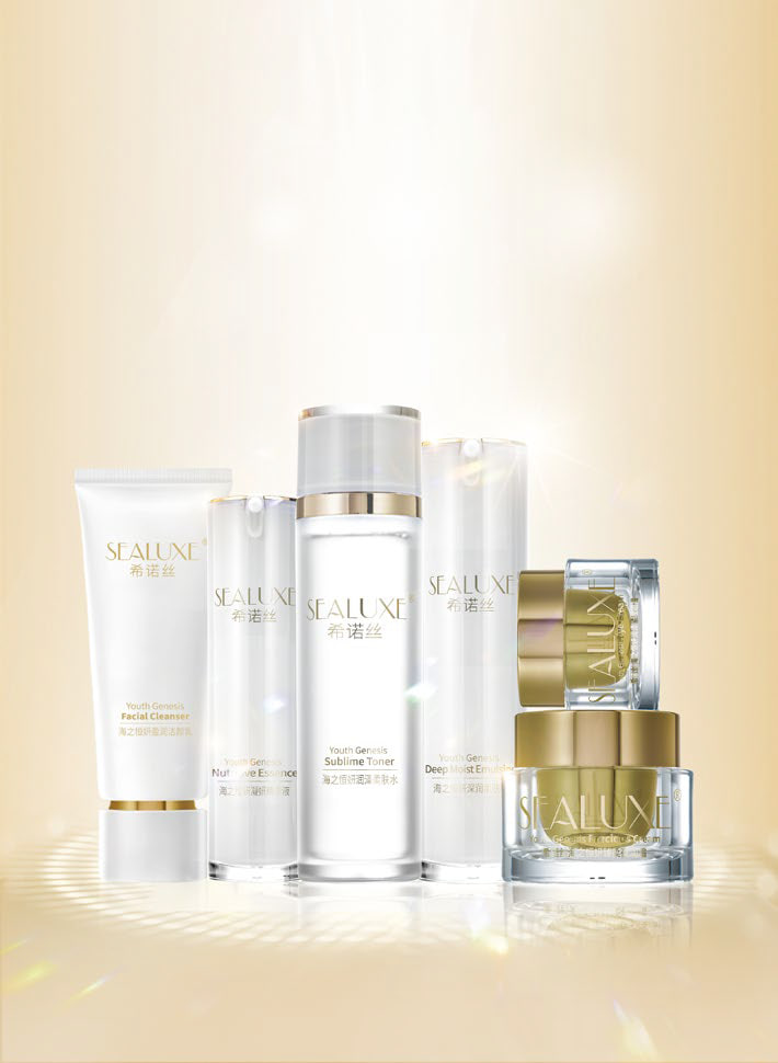 SEALUXE HYDRA GENESIS SET (თეთრი / მარგალიტისფერი / კრემისფერი) — საბაზო დამატენიანებელი კოსმეტიკის ნაკრები "ზღვის ყვავილობა" (4 ცალი)